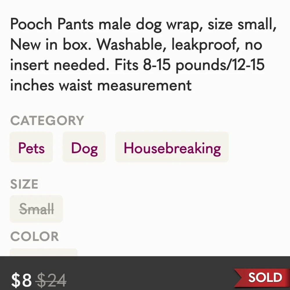New S Pooch Pants Dog Premium Male Wrap size small